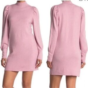 WAYF Lola Puff Sleeve Mock Neck Sweater Dress in pink. 
Size Small NWT